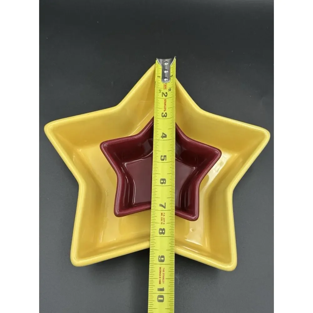 Vintage Chantal Star Shaped Baking Dishes Set of 2 Yellow Burgundy Stoneware